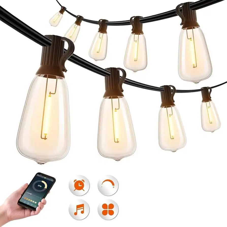 Outdoor String Lights Patio Lights, 49FT ST38 Shatterproof Dimmable Waterproof Connectable LED Christmas Lights, Hanging Outside Light for Backyard, Porch, Deck, Balcony, Garden, Home Decor
