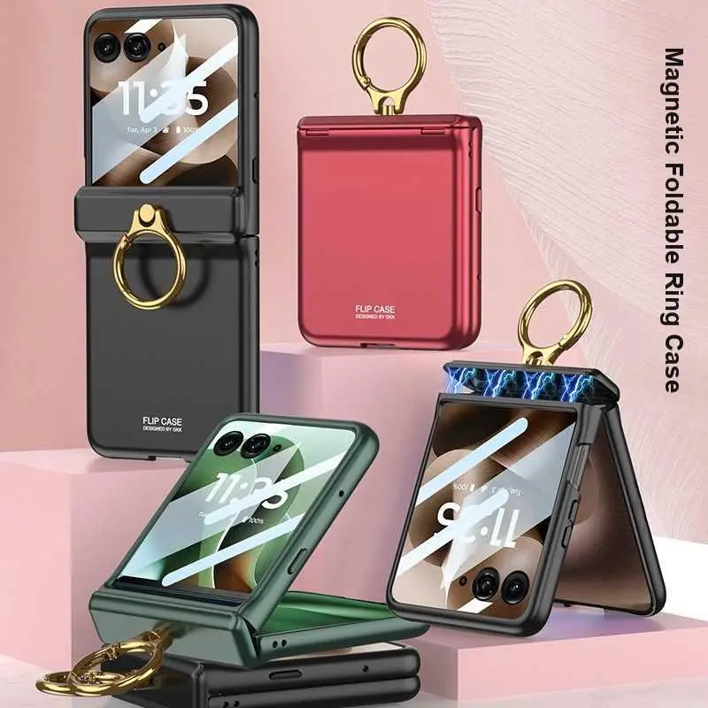 For Motorola Razr 60 Ultra Phone Case Magnetic Hinge Full Coverage Case with Ring Stand Anti-Drop Case HNL38PL