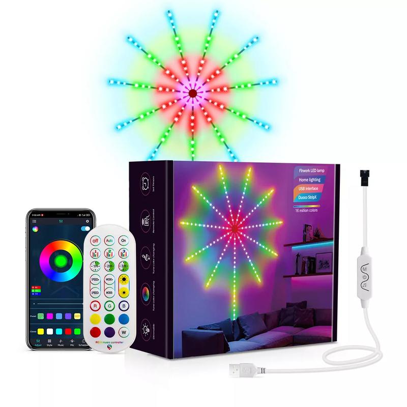 LED fireworks lamp, rainbow-colored fireworks lamp with Bluetooth function, remote-controlled intelligent LED fireworks lamp, multi variable color, decorative ambient light for party, bedroom, bar, holiday decor, great night lighting gift