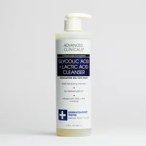 Advanced Clinicals Glycolic + Lactic Acid Face Cleanser – Exfoliate, Brighten & Smooth Skin | Peppermint + Eucalyptus Scent