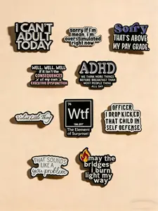 10Pcs Fun Slogan Enamel Brooches, Cute Letter Design Badges, Unisex Fashion Accessories, Durable Metal Pins, Diy Button Pins, Perfect Birthday Gift