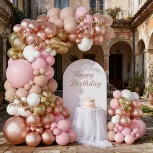 129pcs Rose Gold Balloon Arch Flower Ring Kit, Various Sizes Chrome Balloons, Latex Balloons, Wedding Bridal Shower Princess Birthday Party Decor
