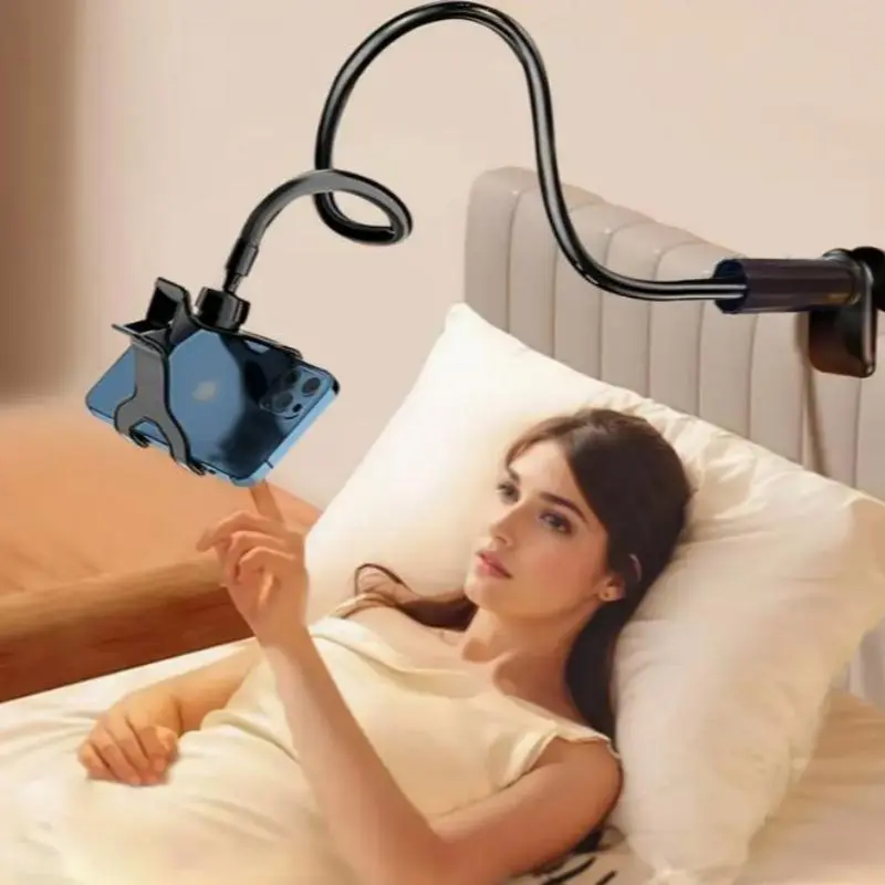 Cell Phone Clip Bed Stand Holder, Lazy Bracket Mount Clamp for Desk Flexible Long Arm Gooseneck Mount, Cell Phone Holder 360 Adjustable for All 4-7” Devices, Stable Phone Holders, Cellphone Holder