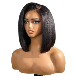 TIKUhair 3*1 Lace Closure Human Hair Wig Yaki Straight BOB Natural Color 150% Density	