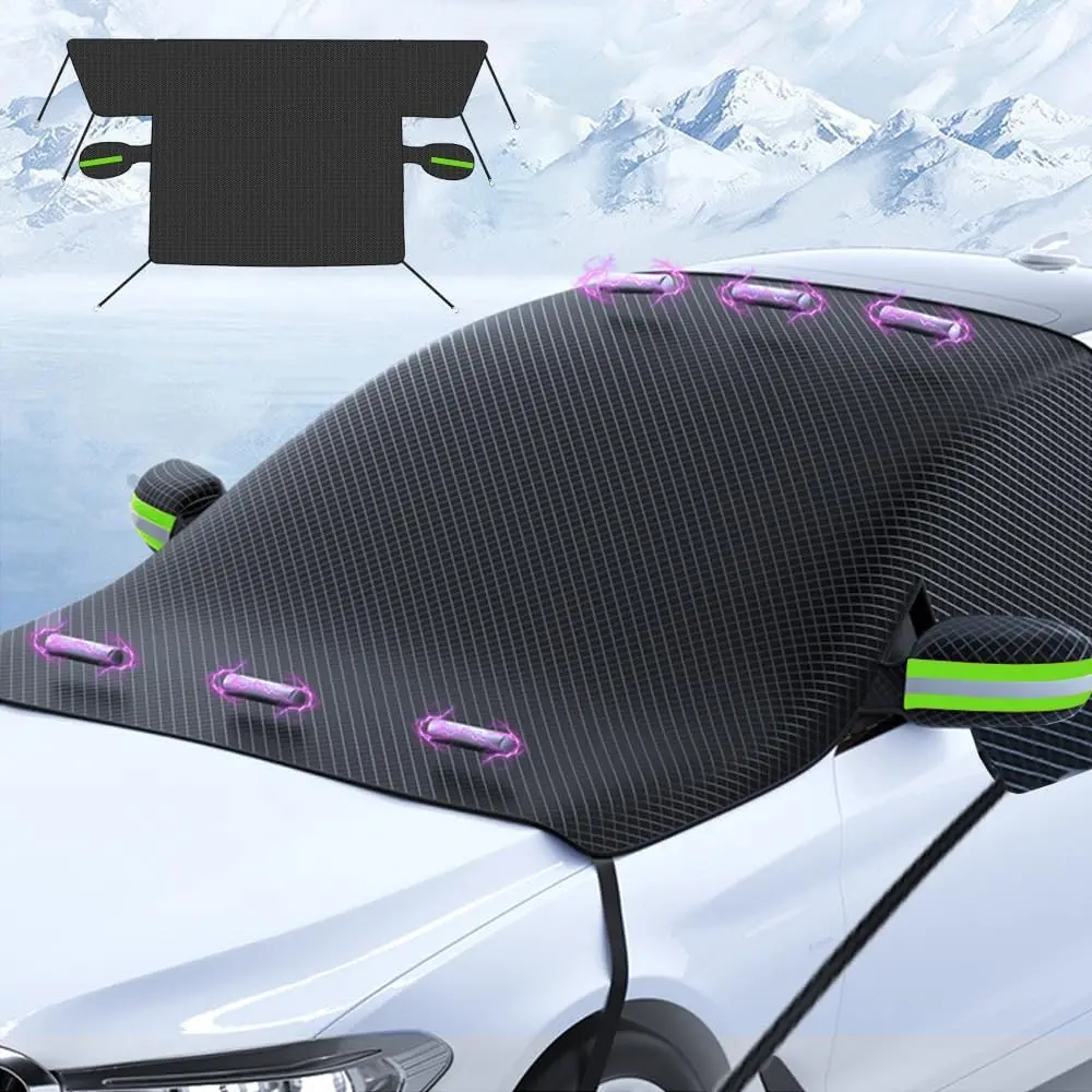 Universal Heavy-Duty Windshield Cover for Cars & SUVs, Magnetic Snow & Ice Protector with Side Panels Automotive Glass Sunshade Car Sun Visor