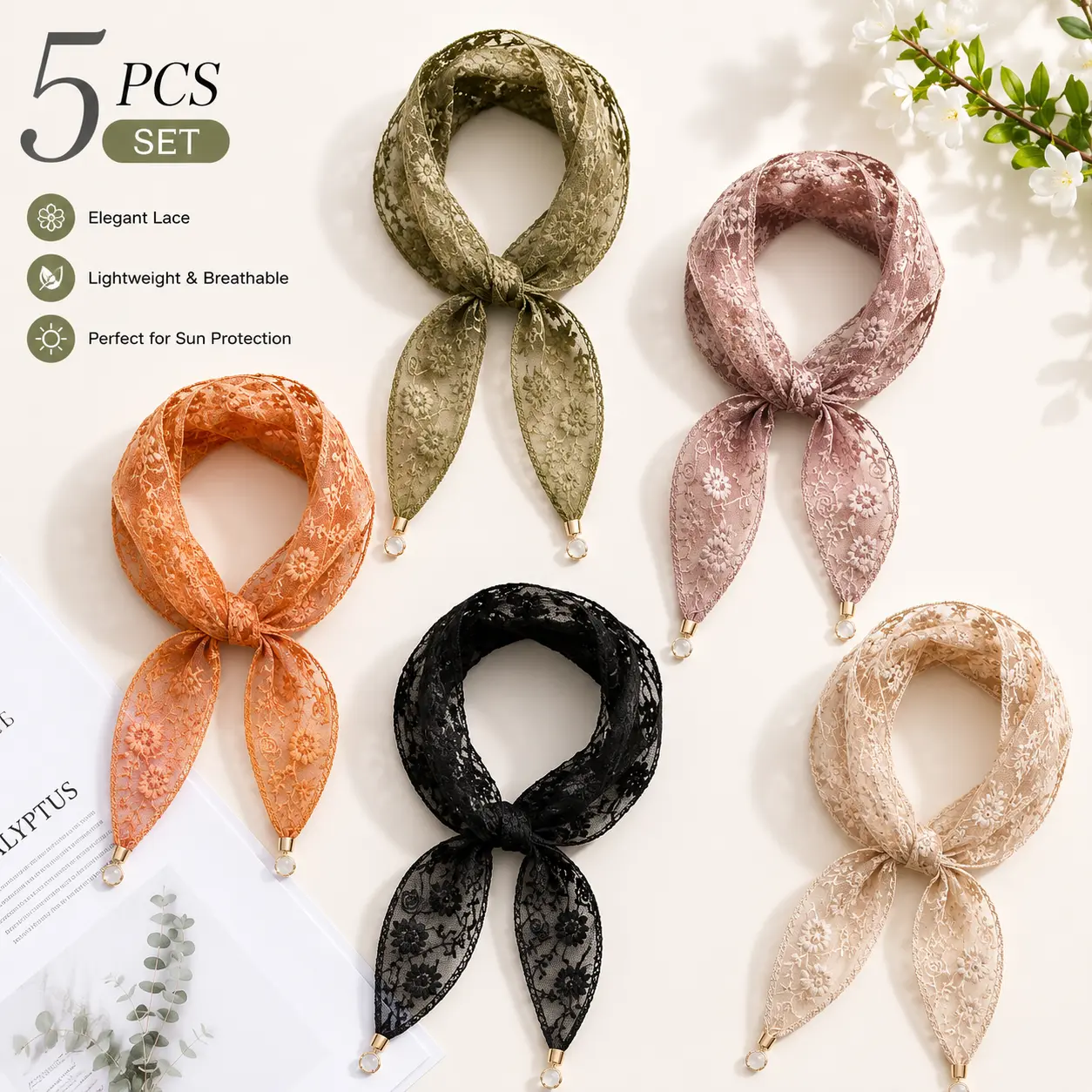 Lace Hair Scarf Ribbon for Women – Vintage Floral Ponytail Tie Lace Hair Accessories Soft Coquette Hair Bow