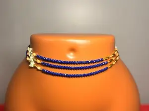 Auntie Ama’s Blue Mirage Crystal Waist Beads 1 Strand with  Blue & Golden Accents Elegant Design for Versatile Appeal