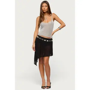 Irenah Asymmetric Sheer Chiffon Midi Skirt