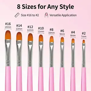 Professional Nail Brush Set - Nail Art Tools 8 Sizes Round Head Brushes for Gel Polish Extension Shaping and Design, Lightweight Durable for DIY Manicure