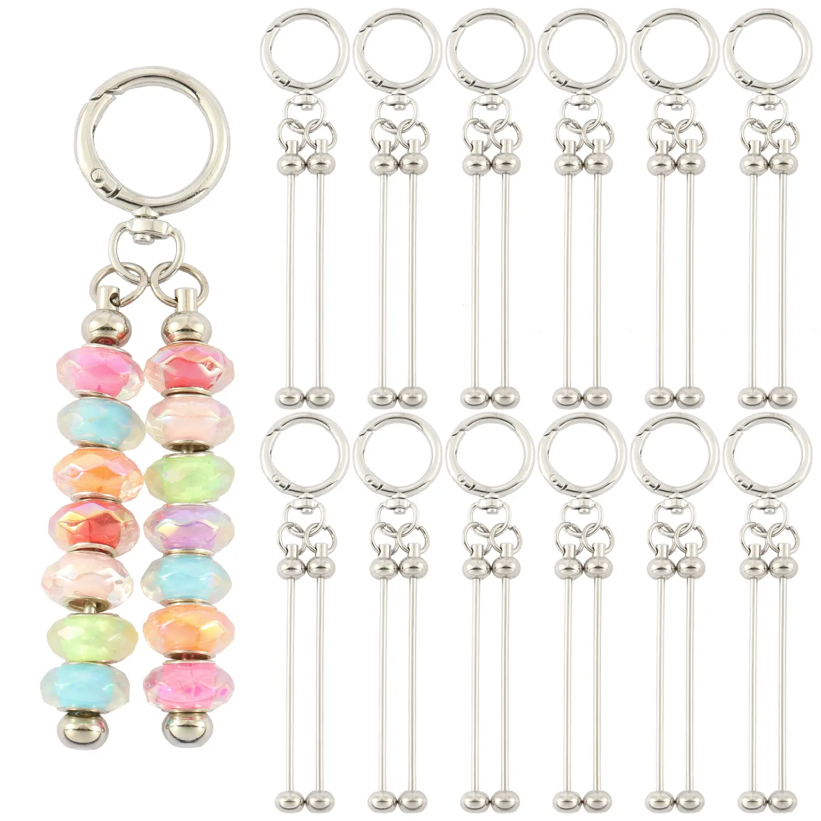 30pcs-Lady's blank bead double-bar keychain, suitable for DIY keychains, holiday gifts, and keychain wholesale.