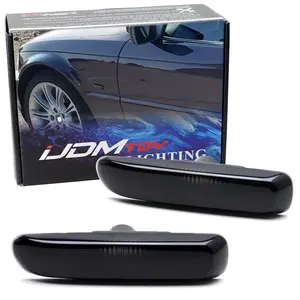 iJDMTOY Euro Black-Out Smoked Lens Front Bumper Side Marker Light Housings, For BMW E46 1999-01 3 Series Sedan, 1999-03 3 Series Coupe