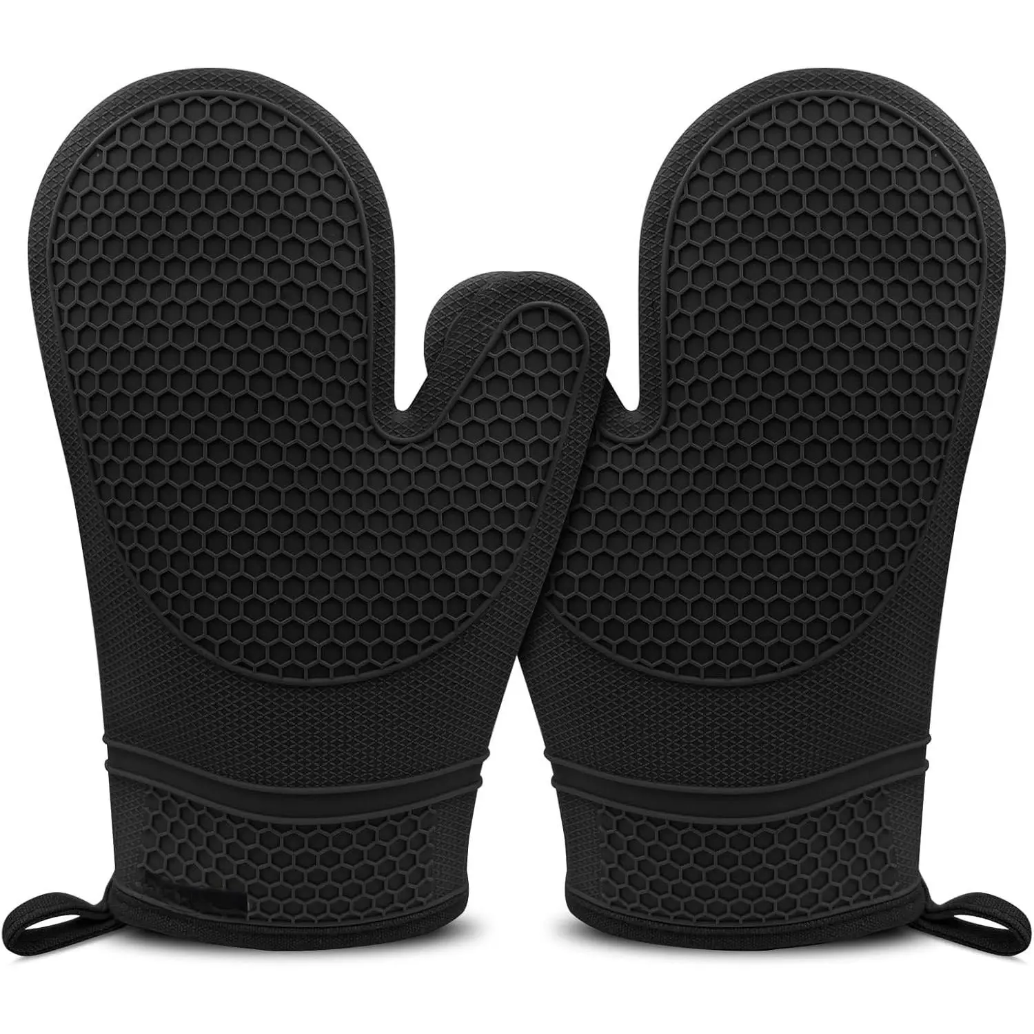 Oven Mitts Heat Resistant to 500oF Kitchen Gloves Oven Gloves  Oven Mitt Pair Oven Mitts Set Thickened  Mittens for Women Men Kitchen , 1 Pair (Black)