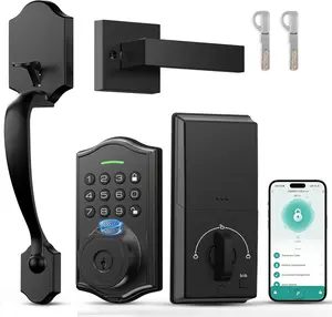 Keyless Entry Door Lock with Handle,Fingerprint  Front Door Lock Set,APP Control,  Keypad Deadbolt with Lever Handle, Anti-Peeping, Auto Lock, Easy Install, Black