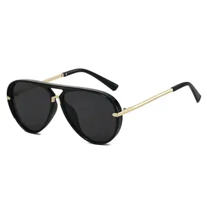 2026 New Aviator Sunglasses for Women & Men, Sleek Black Frame with Gold Trim, UV400 Protection, Minimalist Fashion Unisex Shades