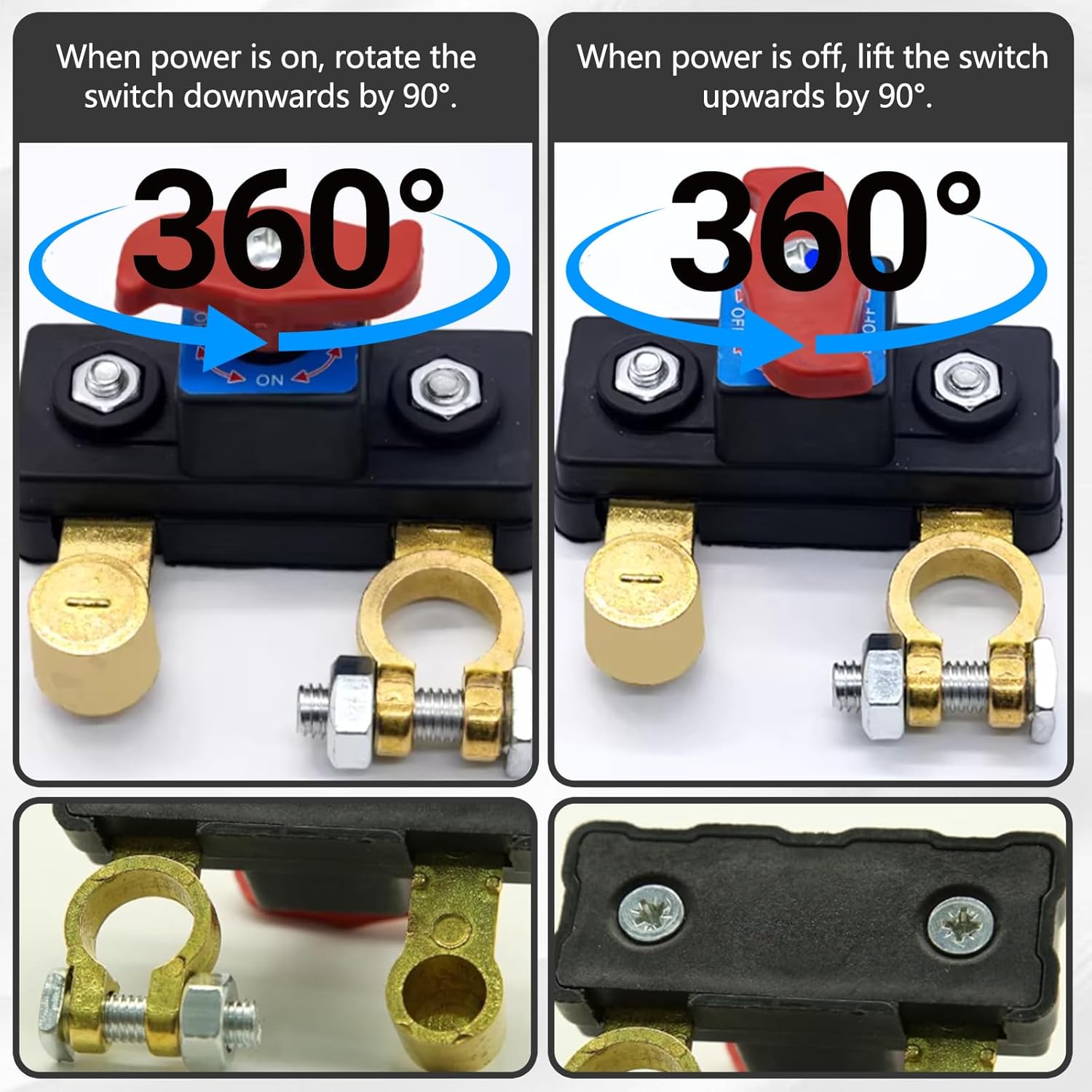 2PACK-Pure Copper Core Negative Battery Cut Off Switch, for Auto Electrical System Daily Use, Practical Circuit Control Accessory, Durable Safe Power Isolator Prevent Battery Power Loss