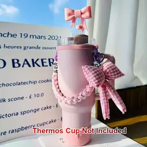 Adjustable Silicone Tumbler Handle Strap, Fits 6-10cm Diameter Water Bottles, Reusable Portable Cup Carrier with Bow Decoration, Cute Cup Accessory for Stanley 30&40oz Tumbler