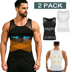 2 PACK Mens Compression Shirt Body Shaper Vest Sleeveless Undershirt Tank Top Tummy Control Shapewear for Men Gym Clothing Gym Everyday Wear