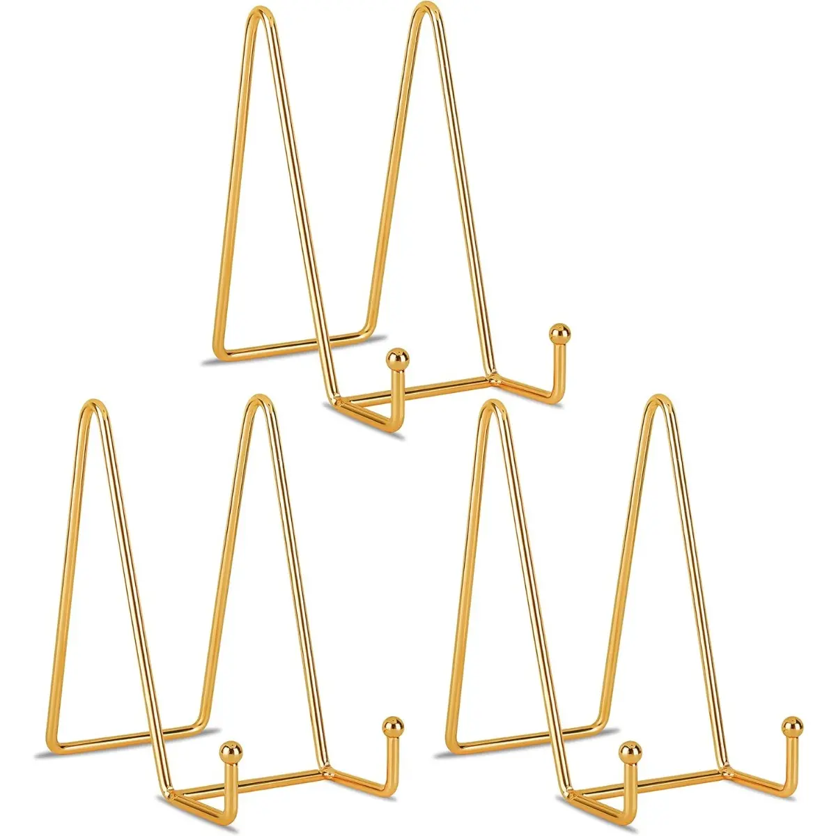 3pcs 6inch Metal Display Stands, Plate Holder Display Stands, Stands for Picture/ Decorative Plate/ Book/ Photo Easel/ Artistic Work, Great for Birthday Gifts, Party, Wedding (Golden) Organiser Racks