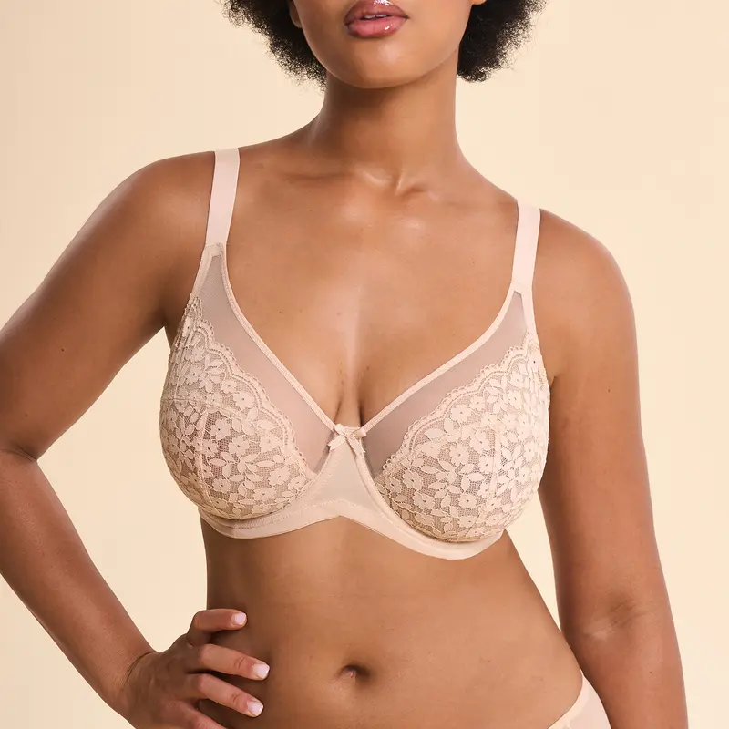 Lacsper Daisy Minimizer Bra Floral Lace Unlined & Non-Padded Plus Size Full Coverage with Supportive Under Band for All-Day Comfort