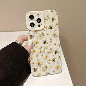 1 Chrysanthemum Bee Honey Collection Pattern Fresh Style Shockproof Lens Protection Phone Case, Suitable for iPhone 17 Air/16 Plus/15 Pro Max/14 Pro/13/12/11/XS Max/X Phone Case, Gift for Family, Friends, Lovers, Besties on Holidays MS61
