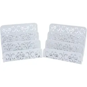 Desk Mail Organizer 2 Pack Office Small Letter Sorter Desktop File Organizer with 3 Vertical Upright Compartments,White