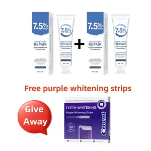 7.5% toothpaste combo pack, teeth whitening, free purple teeth whitening strips, whitening strips, whitening non-sensitive teeth, safely protects tooth enamel, removes stains, does not contain peroxide, suitable for sensitive skinpurple  teeth  strips