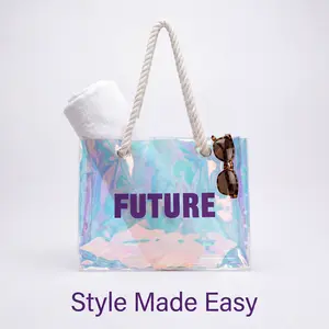 Rainbow Shine Clear PVC Tote Bag with "FUTURE" Print - Waterproof Beach & Travel Bag