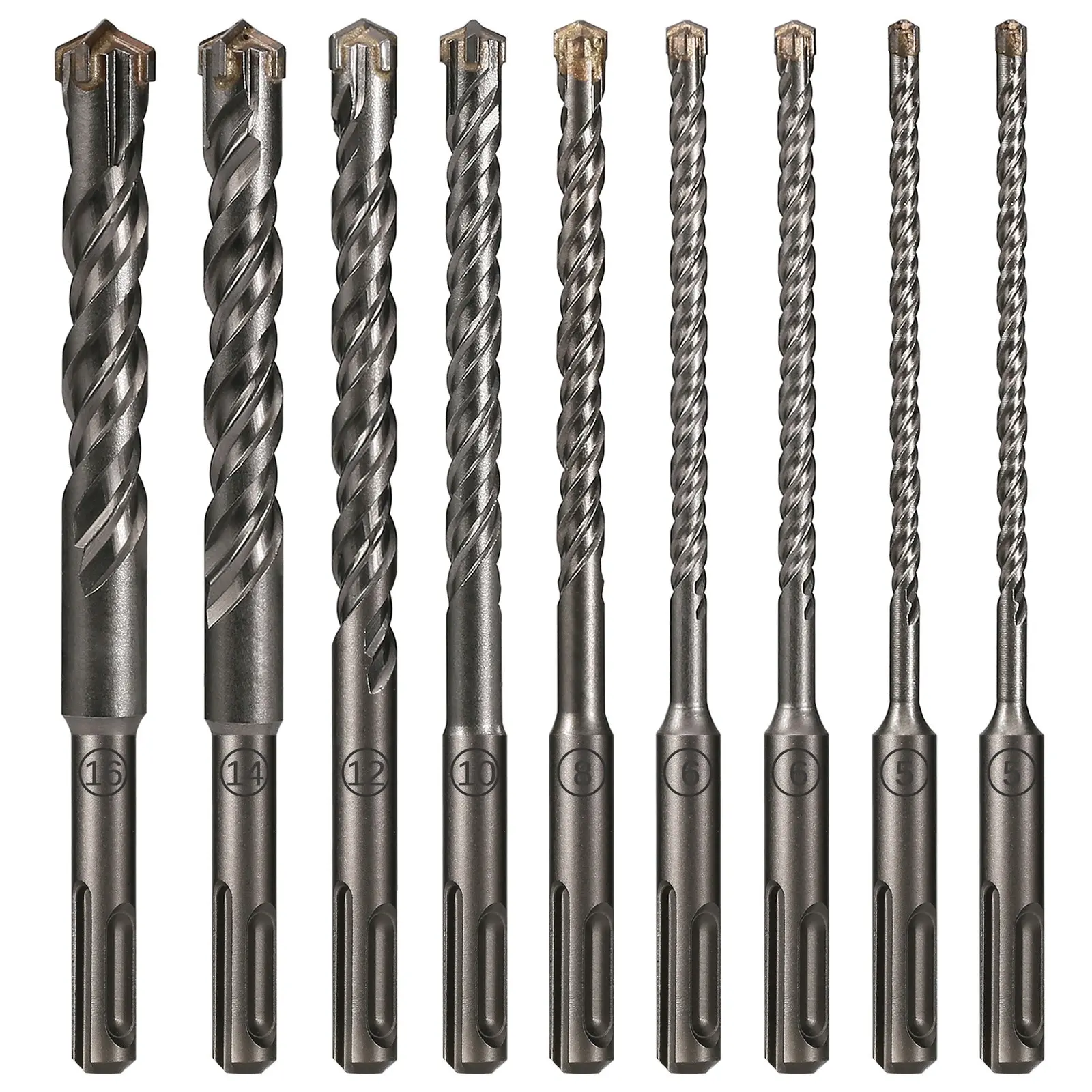 9Pcs SDS Plus Concrete Drill Bits Set, 40Cr Alloy Steel YG8C Carbide Tip Hammer Bits with Click-In Shank, Fast Dust Removal, Anti-Jamming for Concrete/Brick, Masonry Drilling, Brickwork, DIY Home Renovators, Universal Fit for SDS Plus Rotary Hammers, Dail