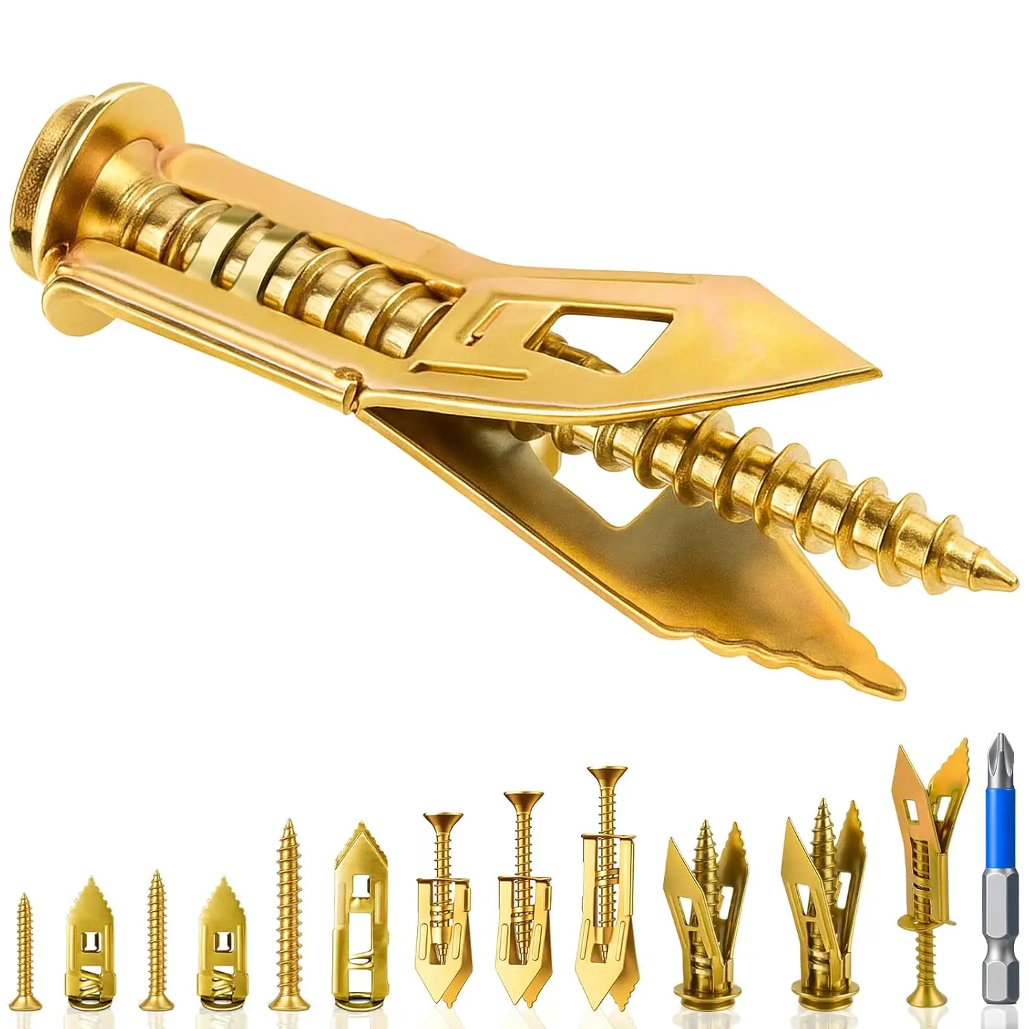 81-Piece Heavy Duty Galvanized Steel Self-Drilling Drywall Anchor Kit (20 Large, 40 Small, 21 Medium) - 2025 Upgraded Rustproof Anchors with Screws & PH2 Bit, Holds 100LBS+, No Drill Required, Manufacturer Warranty, for TV Mounting, Sheetrock, Apartments