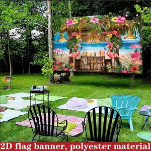 Tropical Bar Theme Background Cloth, Summer Beach Party Photography Decoration, Flamingo Palm House Print Backdrop, Birthday Pool Party Banner