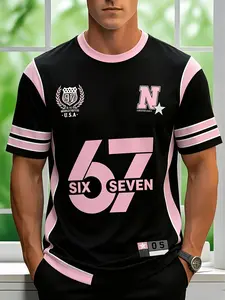 Men's Soccer Jersey T-Shirt with Number 67 Print - Breathable Crew Neck Training Suit for Practice & Casual Wear, Machine Washable Regular Fit Athletic Shirt Suitable for Soccer Training and Daily Outfits