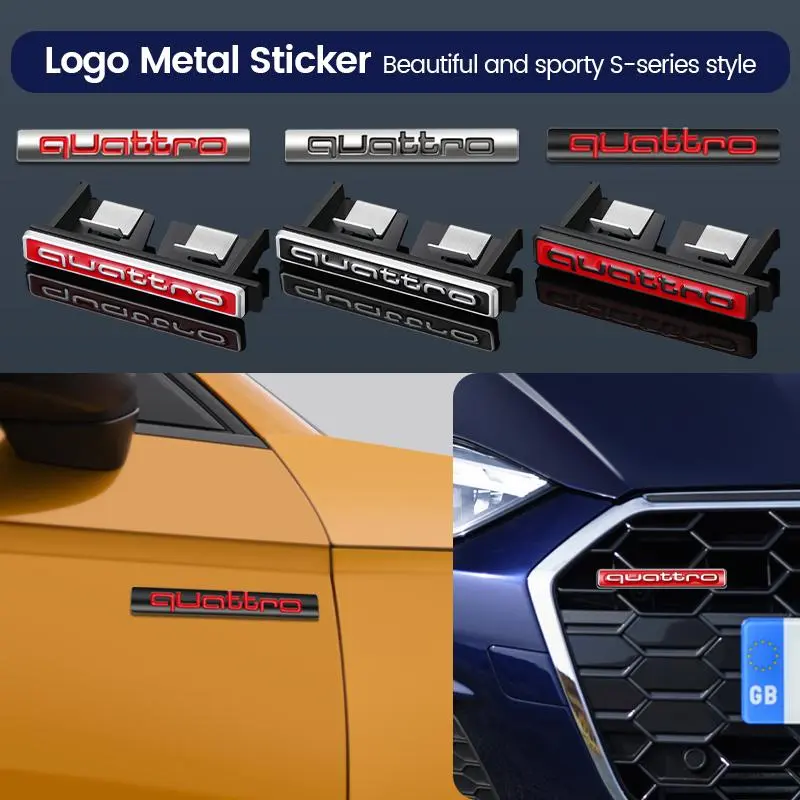 3D Black Car Logo Quattro Emblem Front Grille Badge Rear Trunk Sticker For Audi A1 A2 A3 A4 A5 A6 A7 A8 Q2 Q3 Q5 Q7 S3 S4 S5 S7