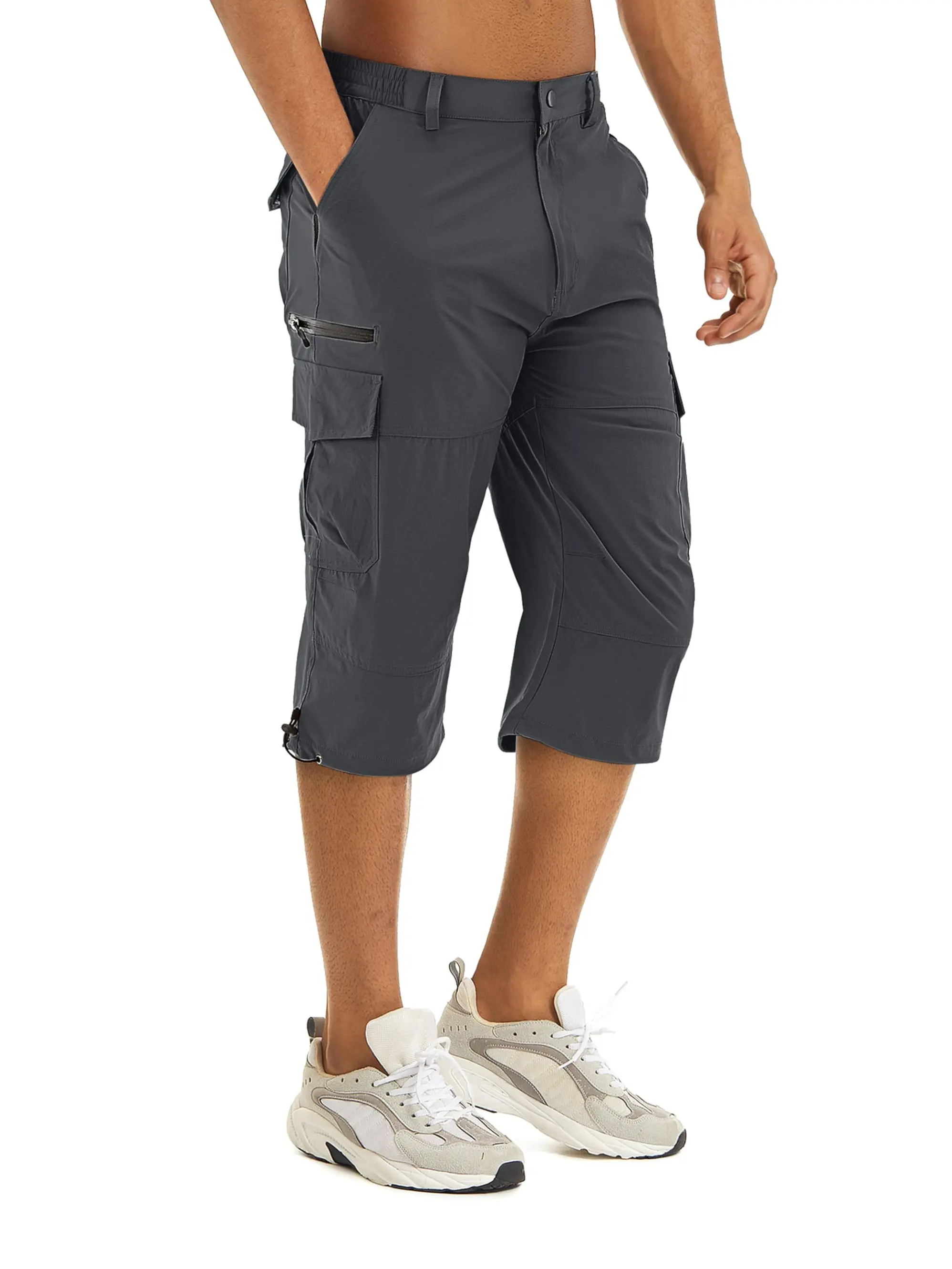 MAGCOMSEN Men's Capri Pants Quick Dry Cargo Hiking Water Resistant Work Summer Long Shorts Below Knee
