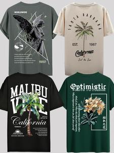 unisex's letter & angel & palm tree & floral print round neck tee, regular fit casual short sleeve t-shirt for summer, daily wear top for men women, graphic tees, summer clothes women, streetwear