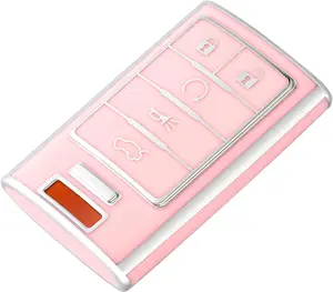 Key Fob Cover for Cadillac, Soft TPU Car Key Case Protector for Cadillac SRX ATS ELR XTS 2010 2011 2012 2013 2014 2015 Keyless Entry Remote Control Start Car Key Accessories, Pink