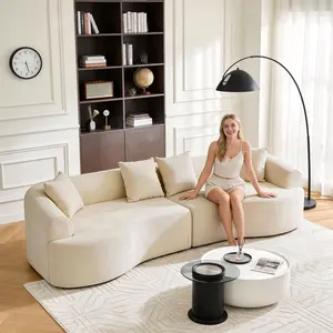 106-inch corner sofa, chenille fabric, curved frameless sofa, high-density fabric, compact modular sofa bed, no assembly required, suitable for living rooms, bedrooms, and apartment lounges, Foldable Linen Storage Ottoman Velvet Flannelette