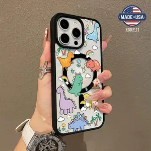Cartoon dinosaur Pattern Premium Magnetic Phone Cases for iPhone 16 15 14 Pro Max 13 12 11 Plus Smartphone Shockproof Protection Acrylic Cover Cellphone Protective magsafe magnetic case Aesthetic Resistance Casing Protector