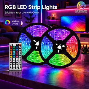RGB LED Strip Light 5050, 44 Key Remote & Music Sync, Dimmable Color Tape, Under-Cabinet Lights, Bedroom, TV Backlight, Party Decor, Modern Led, Dimmable Led Lighting
