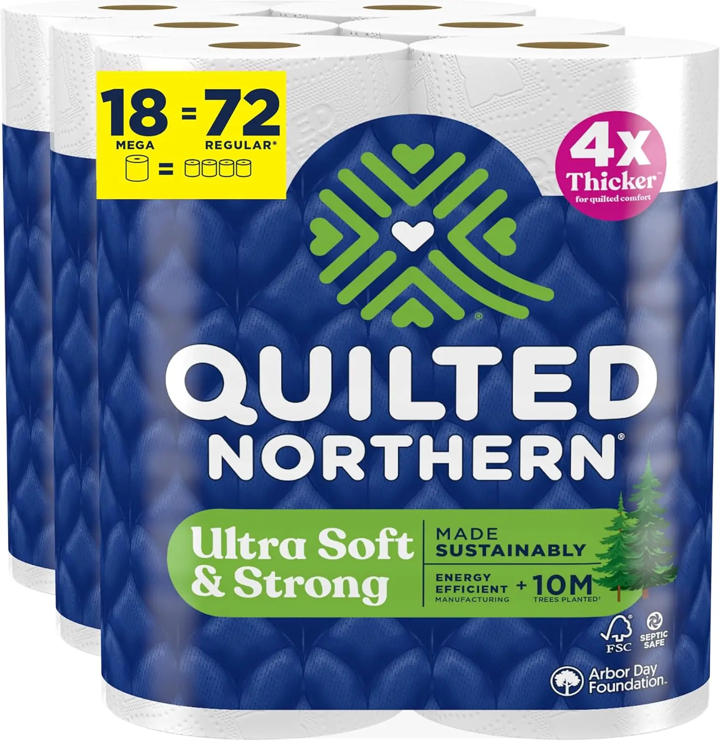 Ultra Soft & Strong Toilet Paper, 18 Mega Rolls = 72 Regular Rolls, 5X Stronger*, Premium Soft Toilet Tissue