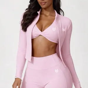 Women 3-Piece Seamless Leggings Set (Top, Jacket & Leggings)