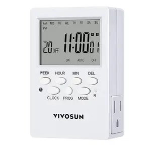 VIVOSUN Digital Timer Outlet 7 Day Programmable Digital Outlet Timer with 2 Independent Outlets 3 Prong, 20 on/Off Programs Groups, Countdown Setting, Indoor for Light Lamp, Fan