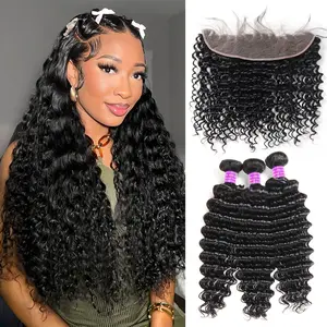 Deep Wave Bundles With Frontal 13x4 Inch Ear To Ear Lace Frontal With Bundles Human Hair Bundles With Frontal