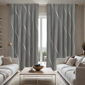 2pc Striped and geometric art print curtains in gray, with a modern style, make a perfect gift for friends and are suitable for home decor in dormitories, bedrooms, living rooms, kitchens, dining rooms, studies, cafes, hotel apartments, Window Curtain