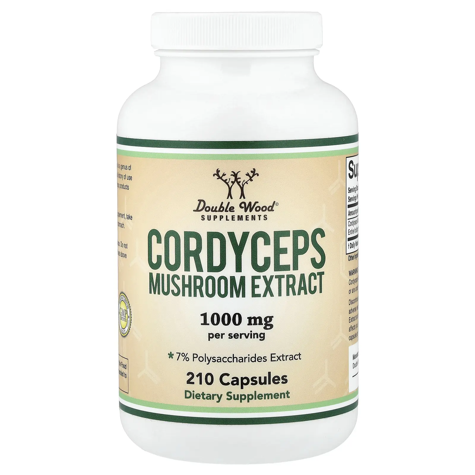 Double Wood Supplements Cordyceps Mushroom Extract, 210 Capsules (500 mg per Capsule)