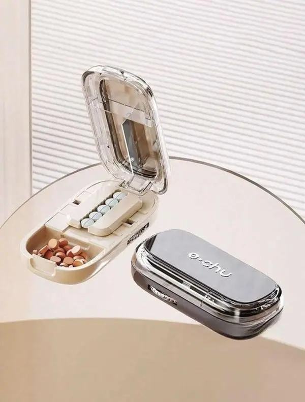 Purse Friendly Compact 3-in-1 Pill Splitter Organizer, for Daily Medication Management Professionals Carry-On, Adjustable Pill Cutter and Splitter for Multiple Pills with Alignment Portable Pill Cutter with Storage Pill Cutter Splitter