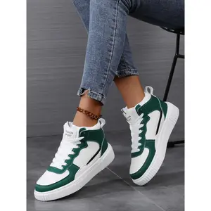 Women’s fashionable colorblock lace-up high-top sneakers; fashion athletic sneaker; casual, comfortable sports shoes for outdoor activities; versatile round-toe women’s shoes for everyday wear