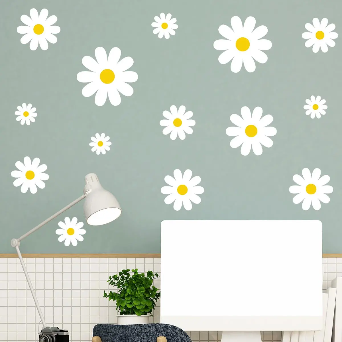 Daisy Pattern Wall Sticker, Floral Pattern Sticker, Self Adhesive Wall Decal, Modern Home Decoration for Background Wall, Bedroom Wall Art, Ornaments, Adhesive Stickers, Flower Design, Decorative Wall Sticker, Flower Decals for Walls