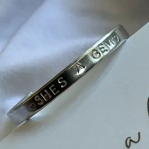 "She's a Gem" with Hearts Silver Cuff Bracelet
