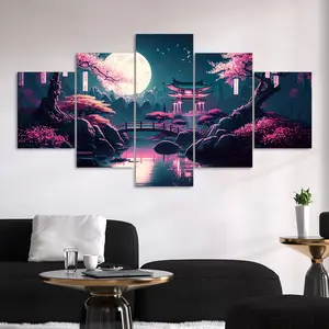Japanese Landscape Pattern Canvas Painting, 5 Counts/set Modern Art Painting, Wall Art Decor for Home Living Room Bedroom Office, Ornaments