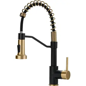 Black Faucet Kitchen,Commercial Black Gold Kitchen Faucet Matte Black Modern Single Handle Kitchen Faucet with Pull Down Sprayer for Rv Farmhouse Camper
